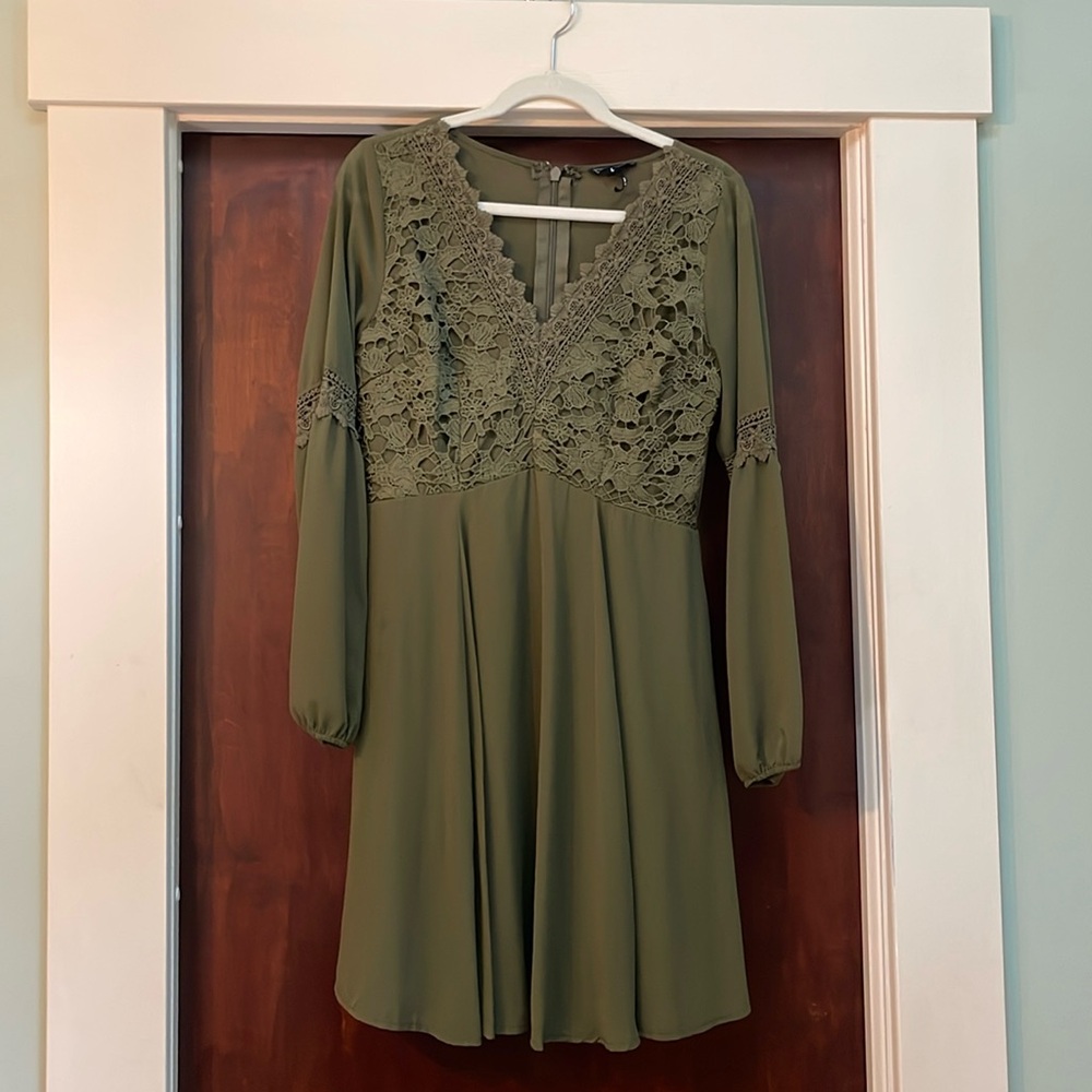 Size large, long sleeved olive green dress